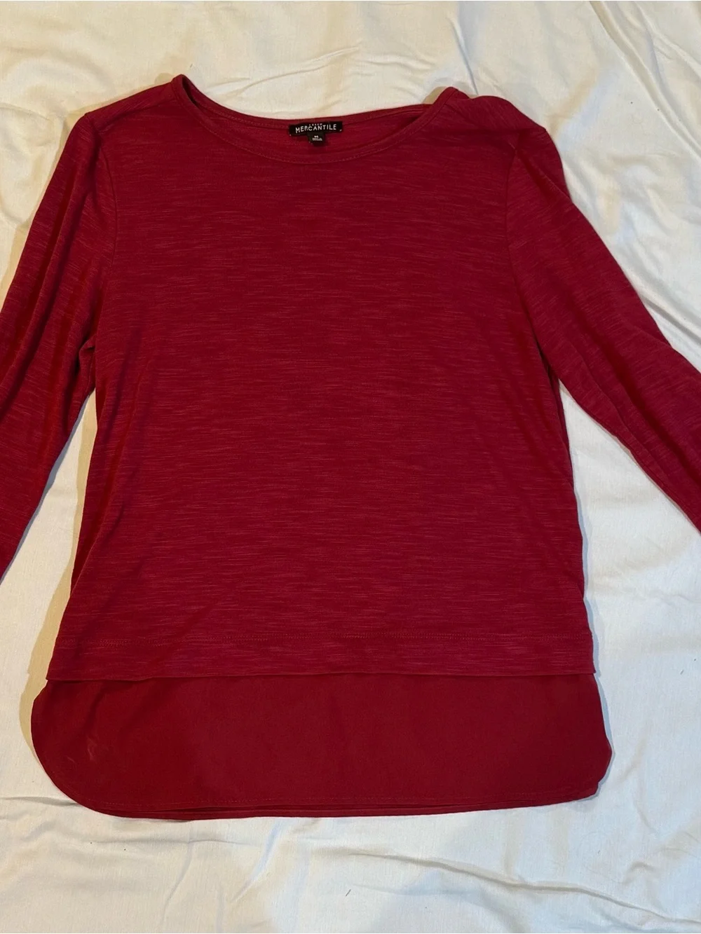 J.Crew Mercantile burgundy long sleeve top with a flowy, layered look